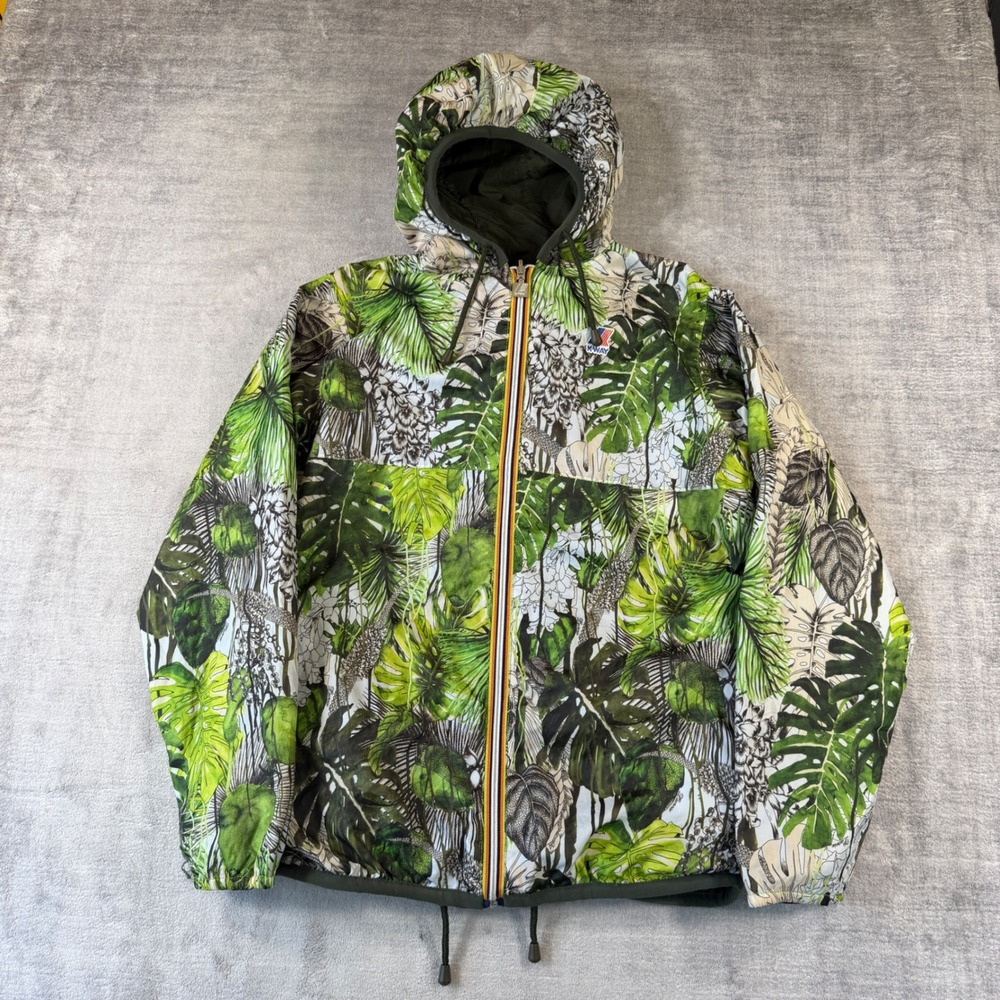 KWay Christian Lacroix Jakcet Mens Medium Green Reversible Windbreaker Tropical